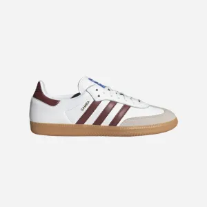 ADIDAS SAMBA SHOES CRYSTAL CLOUD WHITE / COLLEGIATE BURGUNDY / GUM