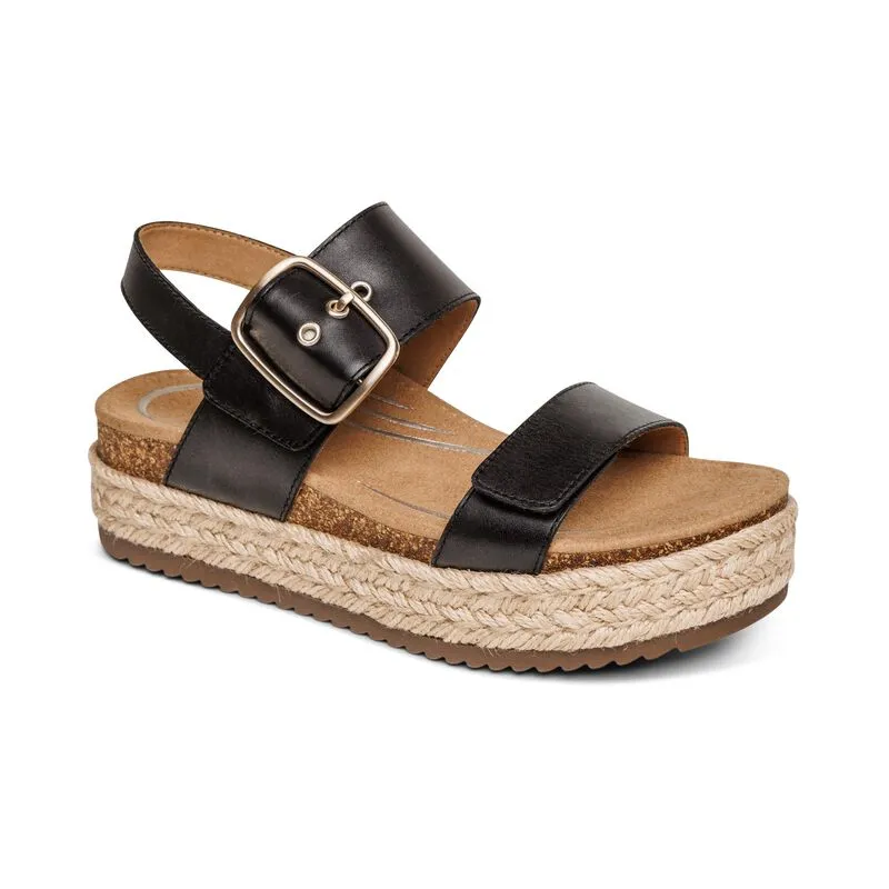 Aetrex Vania Cork Platform Quarter Strap Black Leather CP100