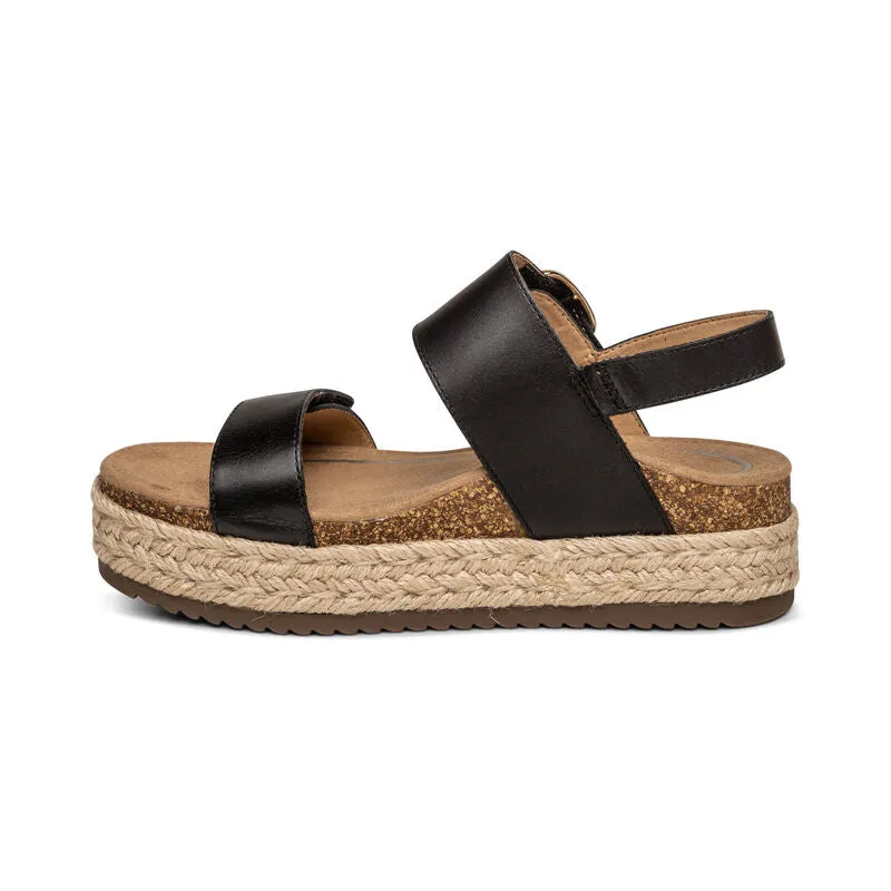 Aetrex Vania Cork Platform Quarter Strap Black Leather CP100