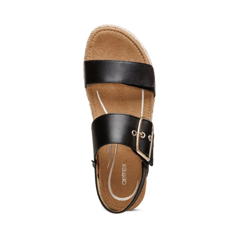 Aetrex Vania Cork Platform Quarter Strap Black Leather CP100