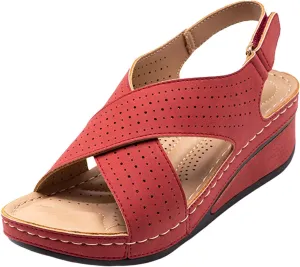 Arch Support Wedge Sandals for Women Summer Casual Open Toe Orthopedic Sandals Hollow Out Walking Sandals Criss Cross Strappy Sandals Breathable