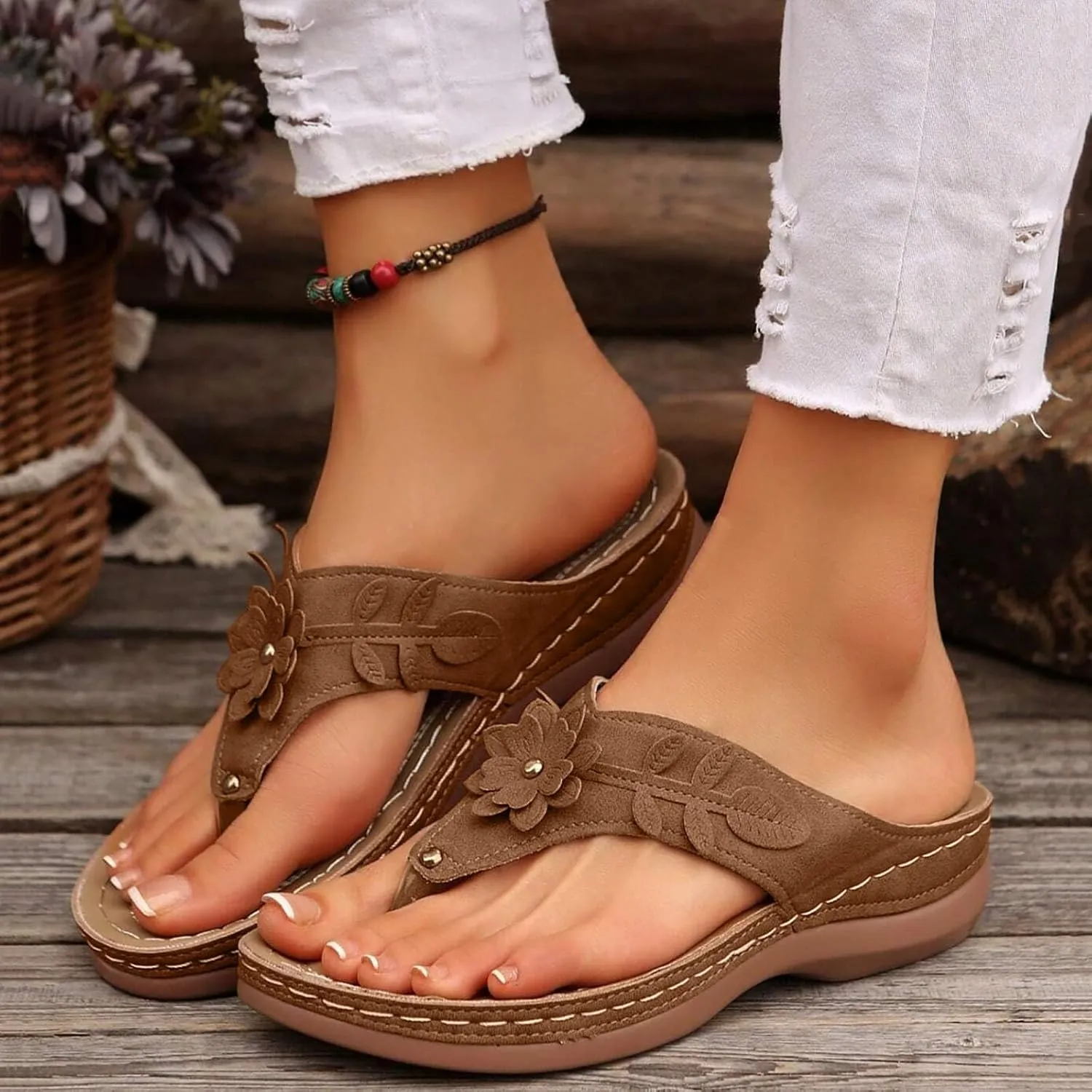 Avylays Orthopedic Sandals for Women 2025 Wedge Arch Support Flip Flops Cushion Soft Rubber Platform Summer Thong Sandals