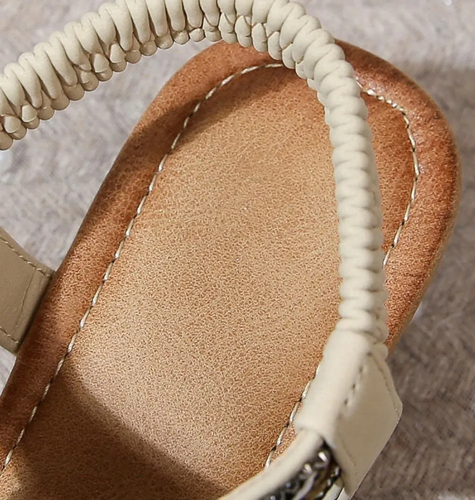 Caistre Wedge Sandals for Women Bohemian Beading Fringe Dressy Sandals Summer Open Toe Beach Shoes with Elastic Ankle Strap