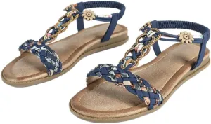 Caistre Womens Bohemian Braid Flat Sandals Summer Dressy Comfortable Walking Beach Shoes with Elastic Ankle Strap
