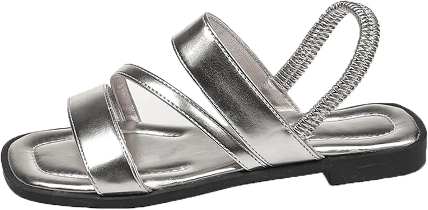 Caistre Womens Strappy Flat Sandal 2025 Summer Fashion Dressy Sandals Arch Support Beach Open Toe Shoes Indoor Outdoor