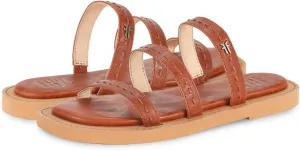 Faye Strappy Slide Frye Flat Sandal in Cognac