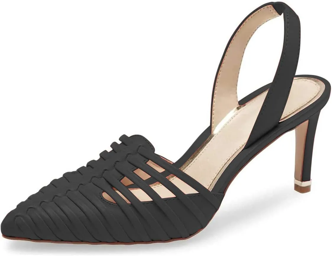 FSJ Women Fashion Low Kitten Heels Pumps Pointed Toe Slingback Sandals Comfy Wedding Party Sexy Dress Shoes Size 4-15 US