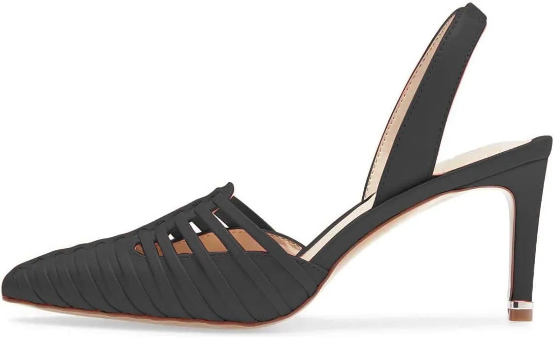 FSJ Women Fashion Low Kitten Heels Pumps Pointed Toe Slingback Sandals Comfy Wedding Party Sexy Dress Shoes Size 4-15 US