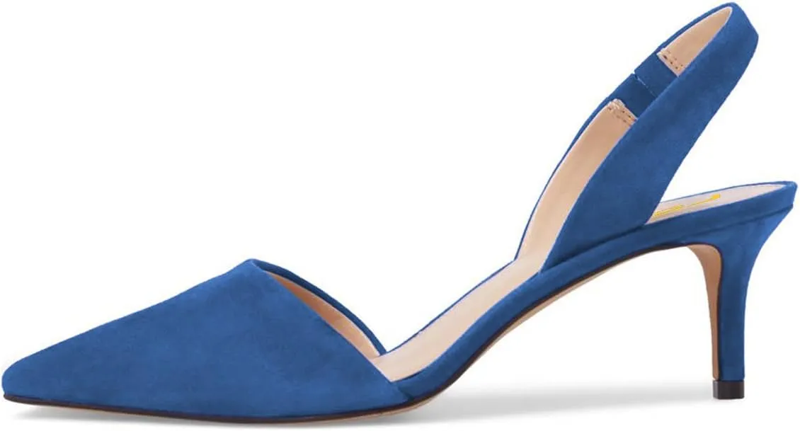 FSJ Women Fashion Low Kitten Heels Pumps Pointed Toe Slingback Sandals Comfy Wedding Party Sexy Dress Shoes Size 4-15 US