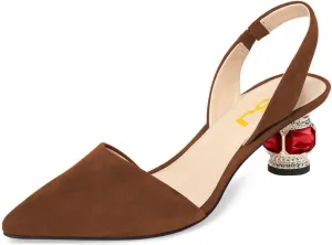 FSJ Women Fashion Low Kitten Heels Pumps Pointed Toe Slingback Sandals Comfy Wedding Party Sexy Dress Shoes Size 4-15 US