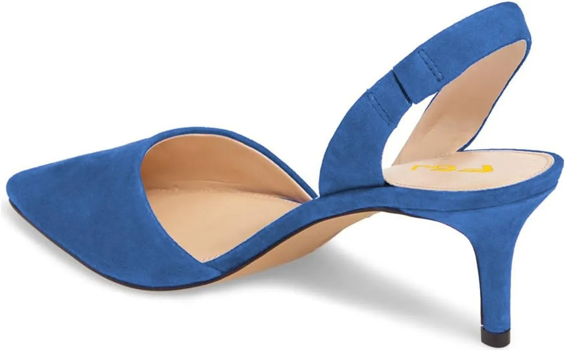 FSJ Women Fashion Low Kitten Heels Pumps Pointed Toe Slingback Sandals Comfy Wedding Party Sexy Dress Shoes Size 4-15 US