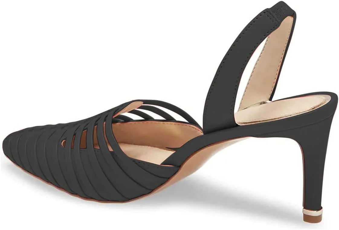 FSJ Women Fashion Low Kitten Heels Pumps Pointed Toe Slingback Sandals Comfy Wedding Party Sexy Dress Shoes Size 4-15 US