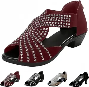 Glow Step Orthopedic Sandals,Glow Step Orthopedic Low Heel Cut-Out Sandals,Sparkly Rhinestone Low Wedge Heel Shoes For Women Open Toe Dress Cut Out Shoes Comfortable Dressy Summer Vacation