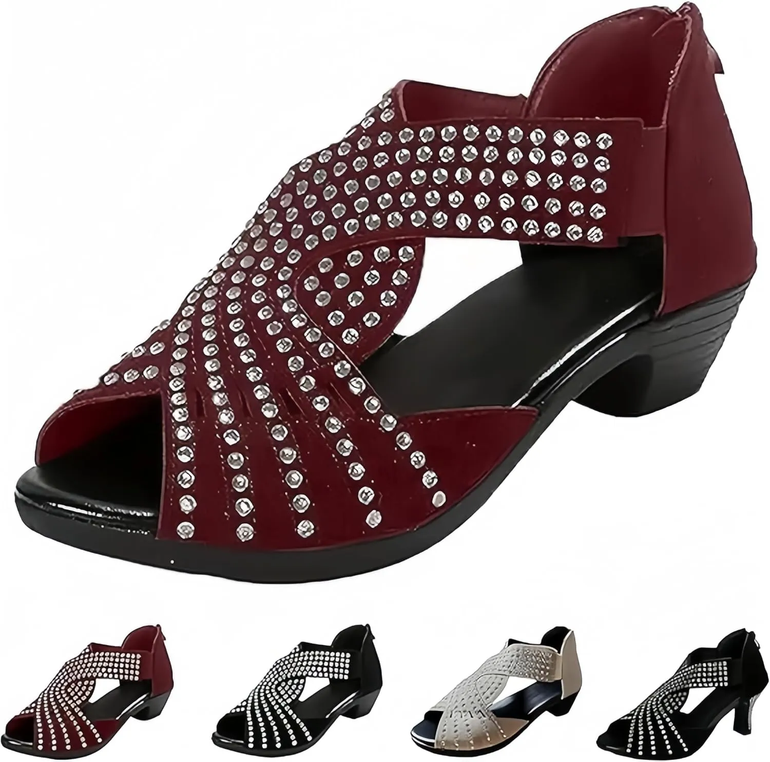 Glow Step Orthopedic Sandals,Glow Step Orthopedic Low Heel Cut-Out Sandals,Sparkly Rhinestone Low Wedge Heel Shoes For Women Open Toe Dress Cut Out Shoes Comfortable Dressy Summer Vacation
