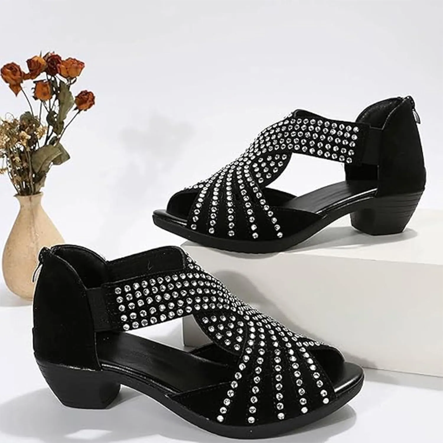 Glow Step Orthopedic Sandals,Glow Step Orthopedic Low Heel Cut-Out Sandals,Sparkly Rhinestone Low Wedge Heel Shoes For Women Open Toe Dress Cut Out Shoes Comfortable Dressy Summer Vacation