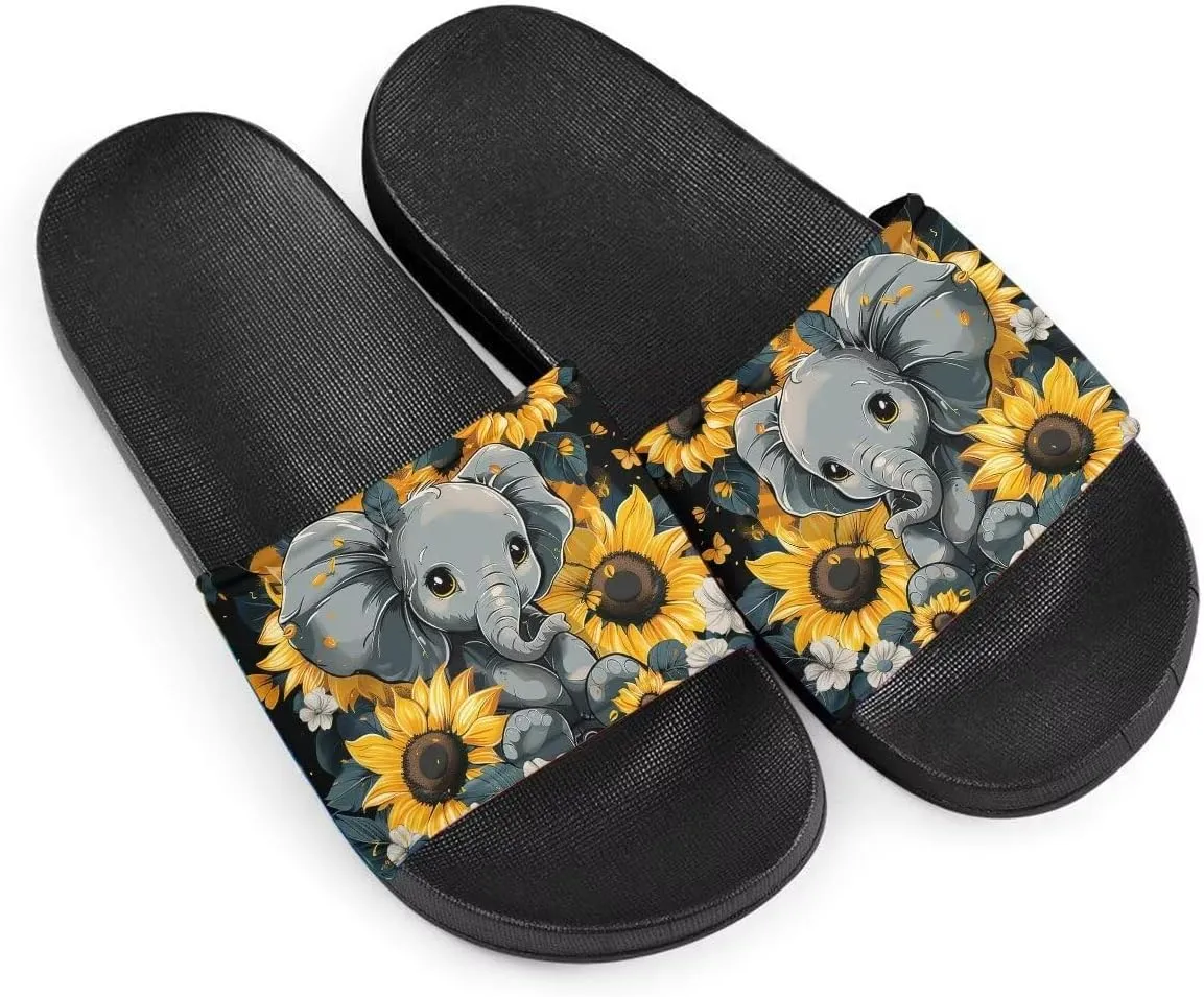 Howilath Cute Animal Women's Classic Open Toe Single Band Slip-On Flat Slide Sandal, Mandala Galaxy Butterflies Colorful Design Women Shower Slippers