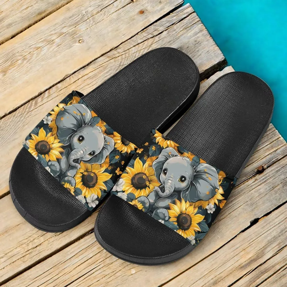 Howilath Cute Animal Women's Classic Open Toe Single Band Slip-On Flat Slide Sandal, Mandala Galaxy Butterflies Colorful Design Women Shower Slippers