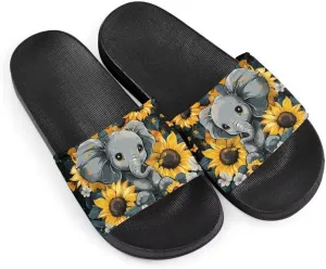 Howilath Cute Animal Women's Classic Open Toe Single Band Slip-On Flat Slide Sandal, Mandala Galaxy Butterflies Colorful Design Women Shower Slippers