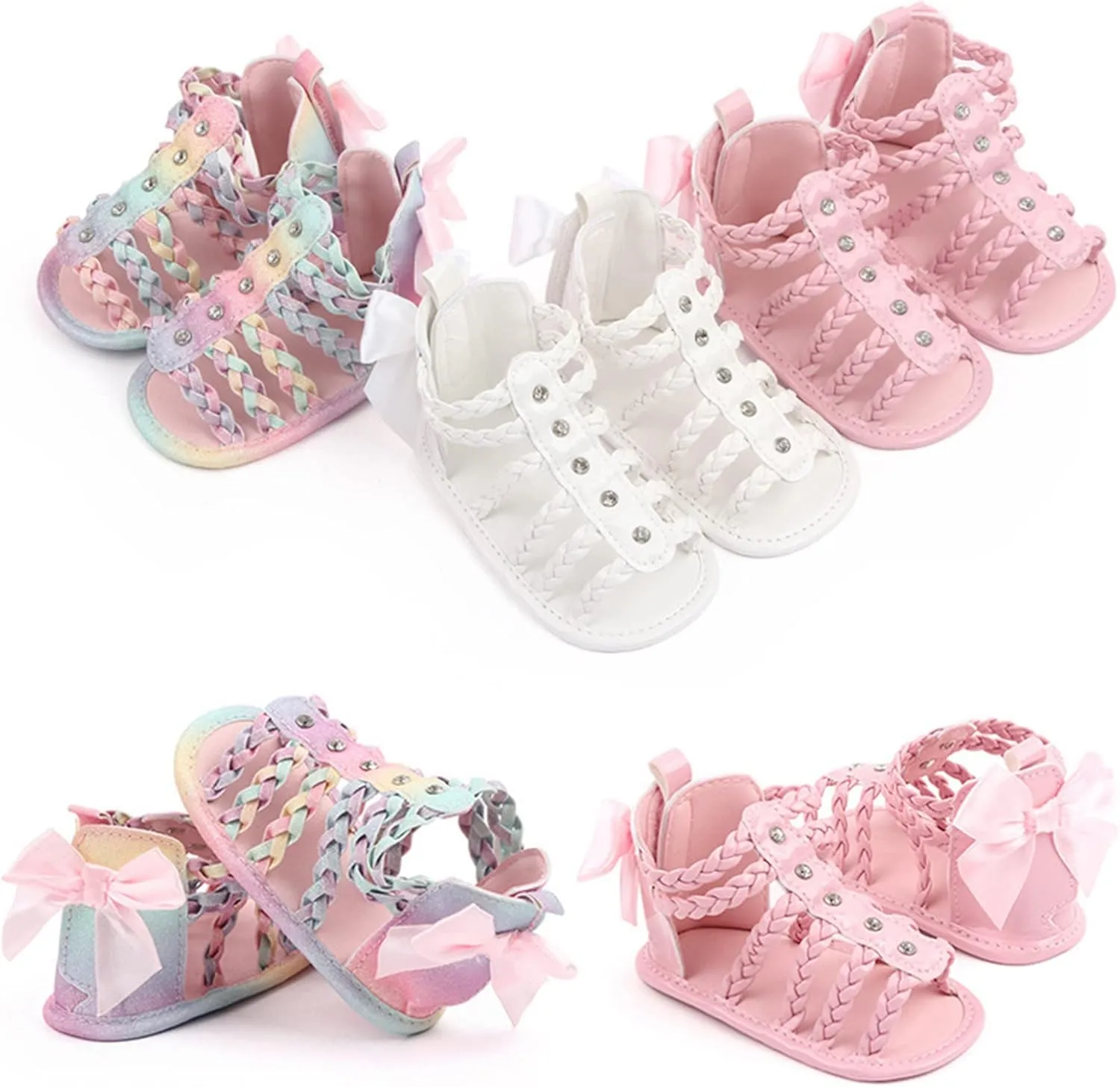 Infant Baby Girl High Top Strappy Sandals Soft Platform Open Toe Summer Outdoor Hollow First Walking Shoes with Bow