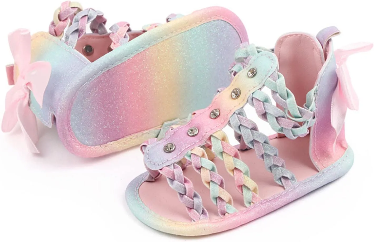 Infant Baby Girl High Top Strappy Sandals Soft Platform Open Toe Summer Outdoor Hollow First Walking Shoes with Bow