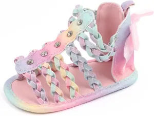 Infant Baby Girl High Top Strappy Sandals Soft Platform Open Toe Summer Outdoor Hollow First Walking Shoes with Bow