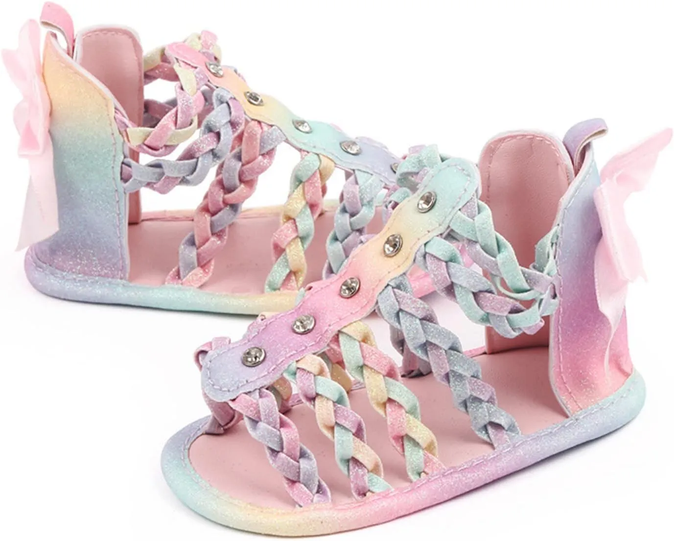 Infant Baby Girl High Top Strappy Sandals Soft Platform Open Toe Summer Outdoor Hollow First Walking Shoes with Bow