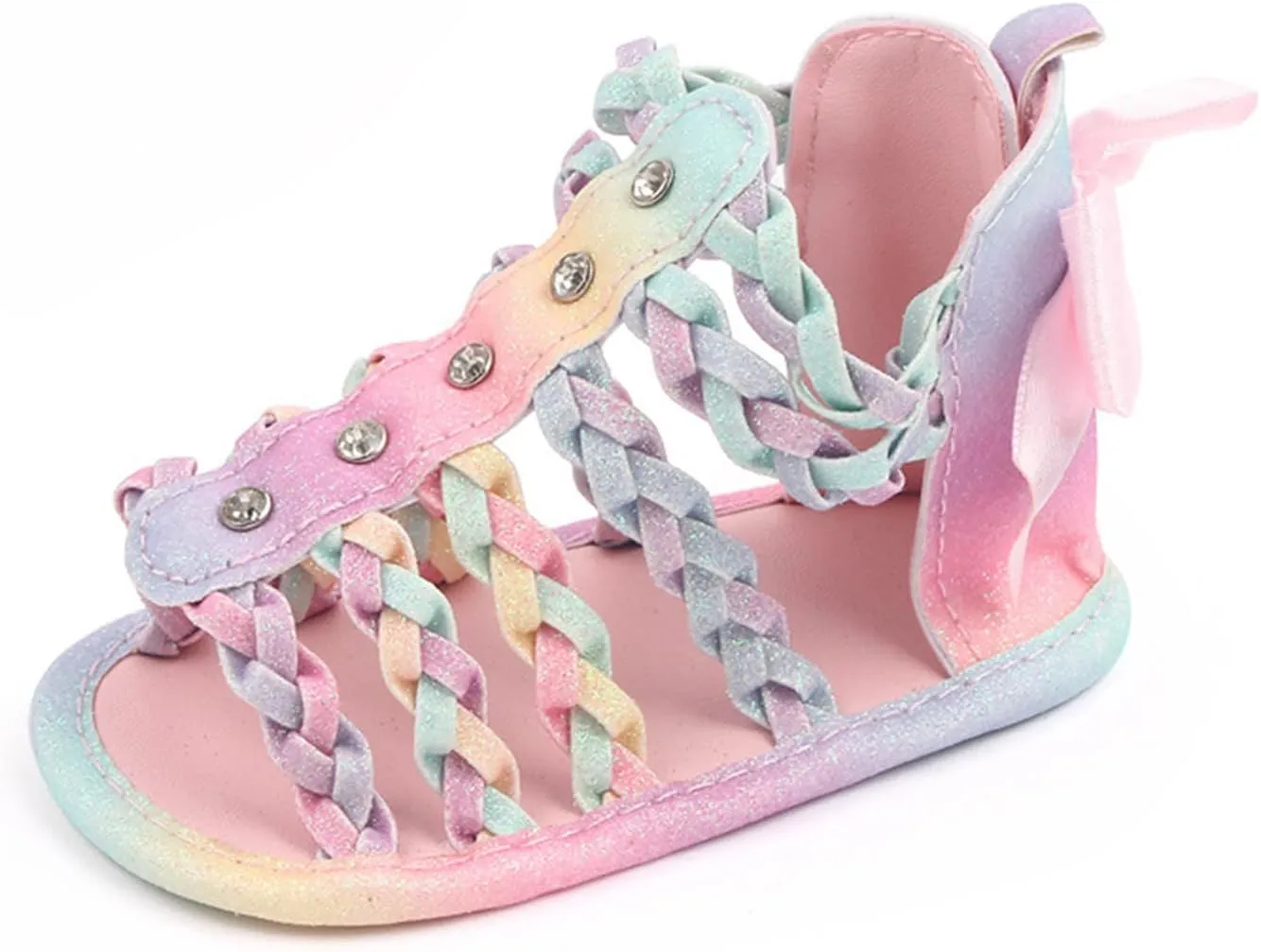 Infant Baby Girl High Top Strappy Sandals Soft Platform Open Toe Summer Outdoor Hollow First Walking Shoes with Bow