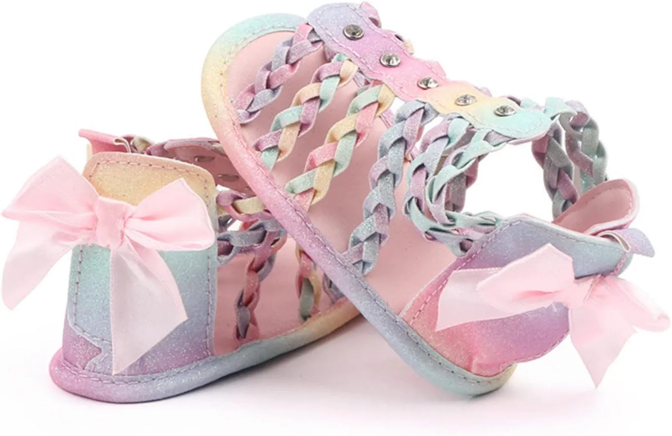 Infant Baby Girl High Top Strappy Sandals Soft Platform Open Toe Summer Outdoor Hollow First Walking Shoes with Bow
