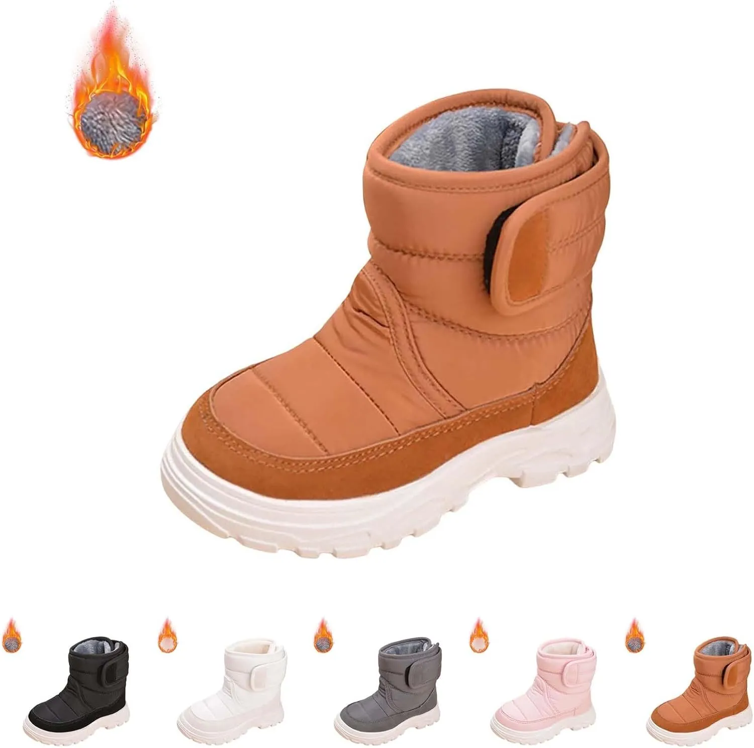 Insulated Snow Shoes For Boy Winter Walking Shoes For Baby Non Slip Plush Lined Ankle Boots Waterproof Hiking Boots