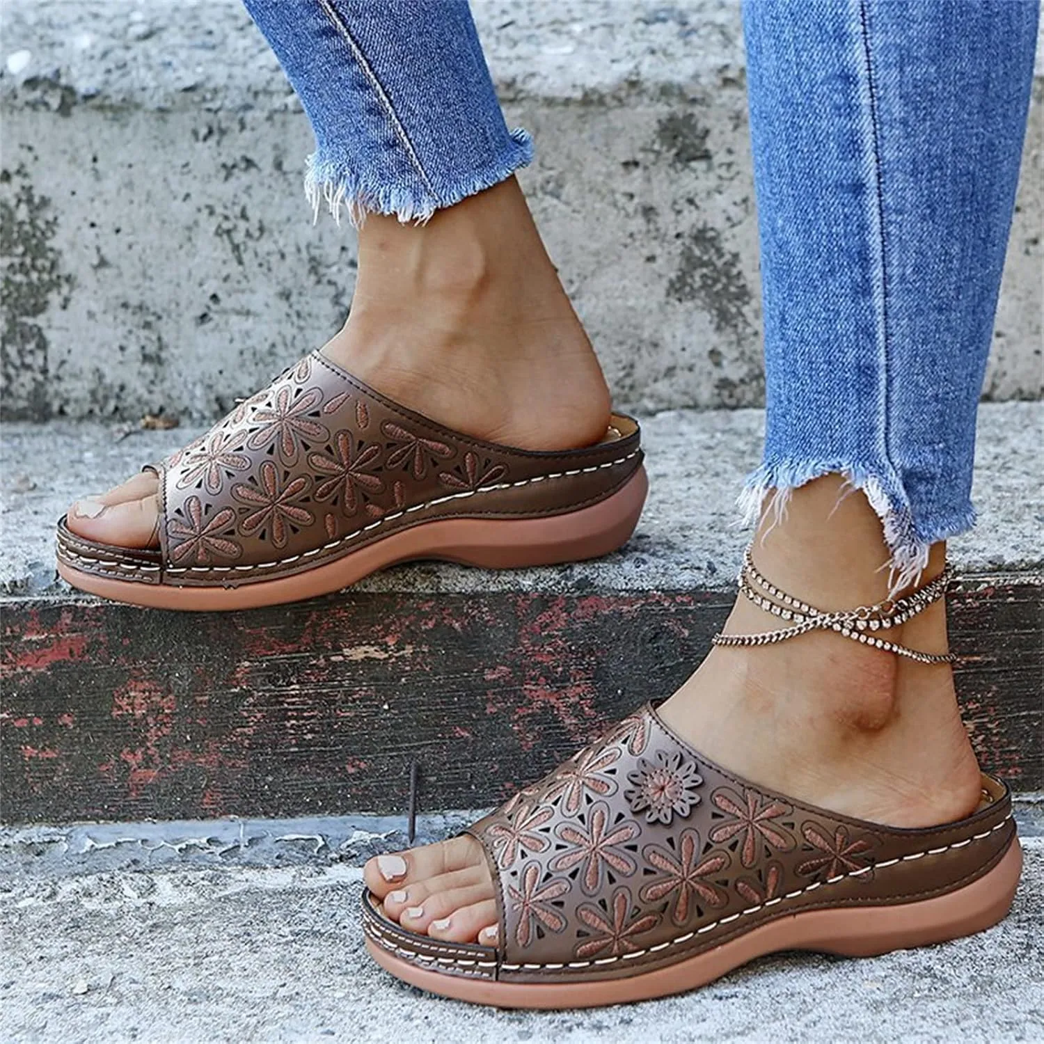 Ladmiple Women's Sandals With Arch Support Dressy Comfortable Orthopedic Orthotic Flip Flops Walking Slides Summer Shoes