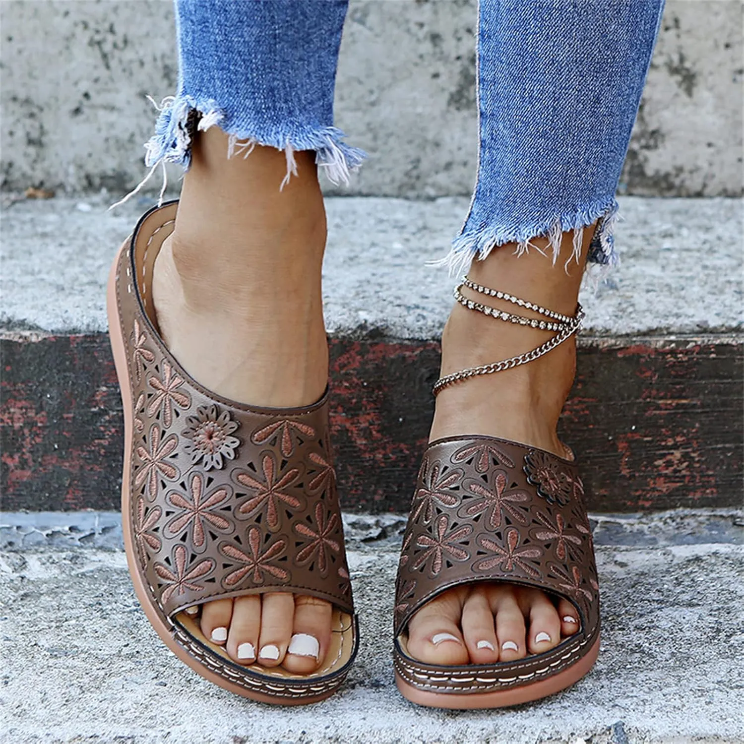 Ladmiple Women's Sandals With Arch Support Dressy Comfortable Orthopedic Orthotic Flip Flops Walking Slides Summer Shoes