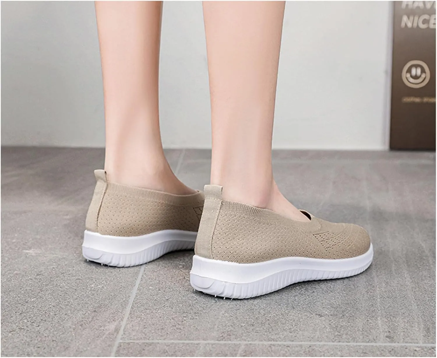 Mmoneyake Walk Shoes for Women Woven Orthopedic Breathable Soft Shoes Knit Low Wedge Dressy Ballet Shoes Arch Support Walking Shoes Slip On Diabetic Foam Shoes Sneakers