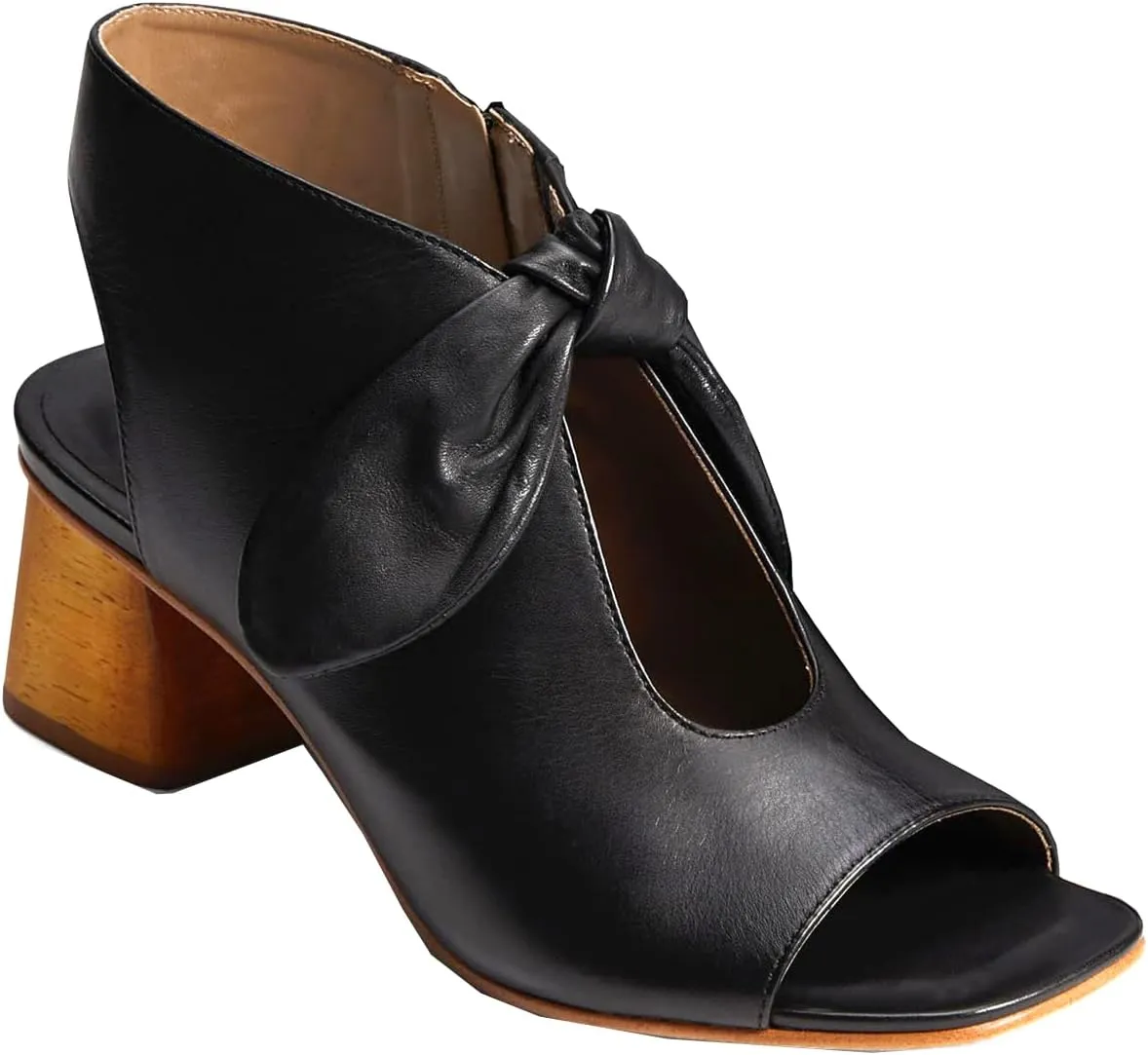 MOOMMO Women Heeled Sandals with Bow Open Toe Low Chunky Block Heel Sandal Booties Cutout 2" Heels Backless Slingback Dress Shoes Peep Toe Back Zipper Suede Sandal Dressy Summer Beach Casual 4-13 M US
