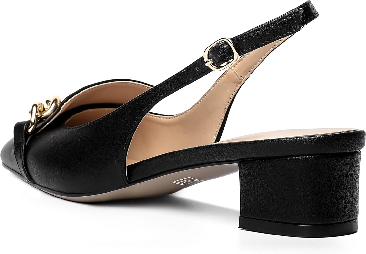 MOVINSTEPS Womens Square Toe Matte Buckle Wedding Metal Solid Dress Adjustable Strap Block Low Heel Pumps Shoes 1.5 Inch