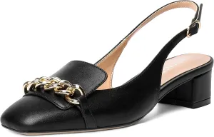 MOVINSTEPS Womens Square Toe Matte Buckle Wedding Metal Solid Dress Adjustable Strap Block Low Heel Pumps Shoes 1.5 Inch