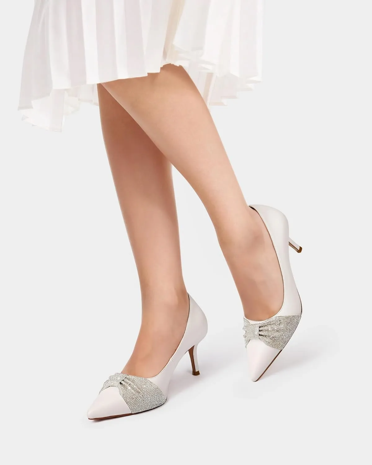 MUCCCUTE Rhinestone Heels Pointed Closed Toe Kitten Heels 2 Inch Sparkly Dress Business Work Pump Shoes for Women with Bow