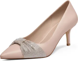 MUCCCUTE Rhinestone Heels Pointed Closed Toe Kitten Heels 2 Inch Sparkly Dress Business Work Pump Shoes for Women with Bow