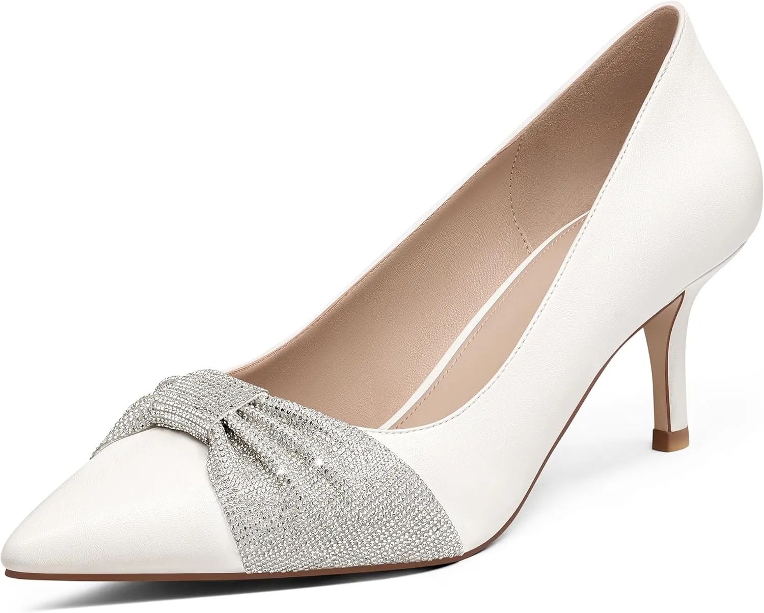 MUCCCUTE Rhinestone Heels Pointed Closed Toe Kitten Heels 2 Inch Sparkly Dress Business Work Pump Shoes for Women with Bow