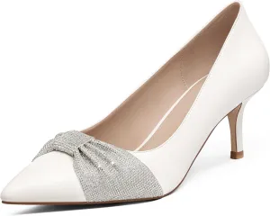 MUCCCUTE Rhinestone Heels Pointed Closed Toe Kitten Heels 2 Inch Sparkly Dress Business Work Pump Shoes for Women with Bow