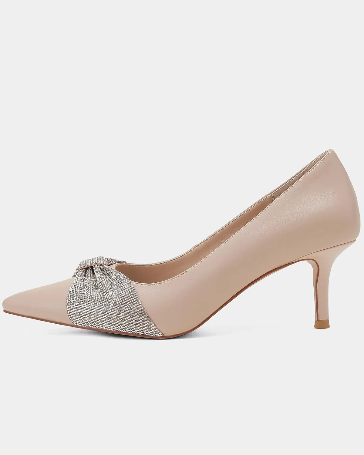 MUCCCUTE Rhinestone Heels Pointed Closed Toe Kitten Heels 2 Inch Sparkly Dress Business Work Pump Shoes for Women with Bow