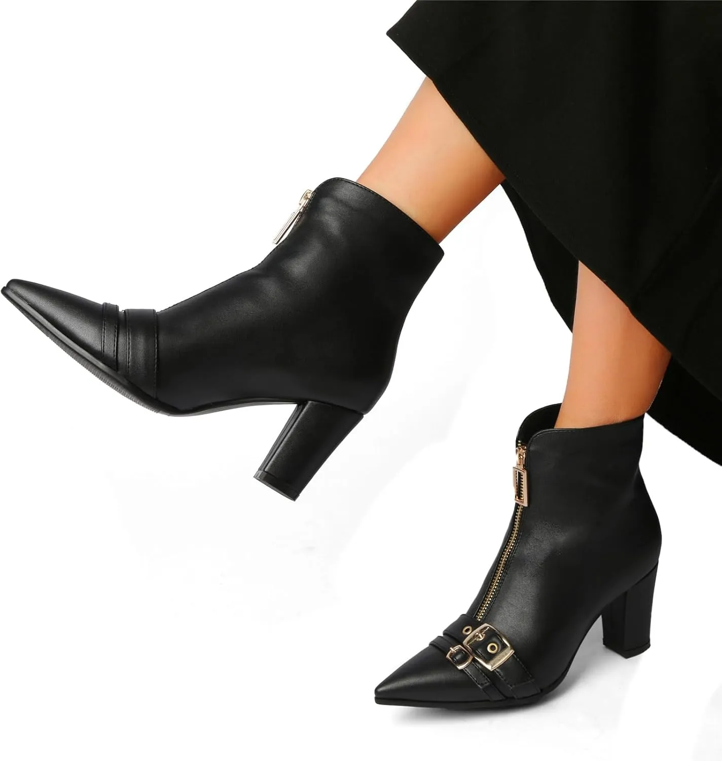 Pointed Toe Kitten Heel Boots For Women Black Booties For Women Rivets Ankle Boot Fashion Shoes