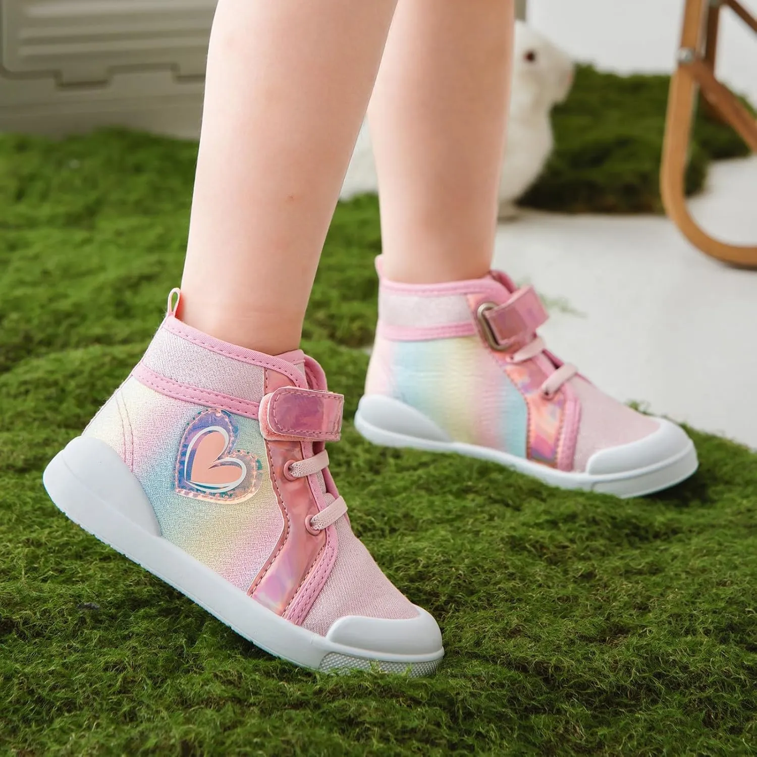 Toddler Girls Heart Pattern High Top Canvas Sneakers Kids Sequin Sparkly Glitter Walking Running Bog Winter Boots Kids