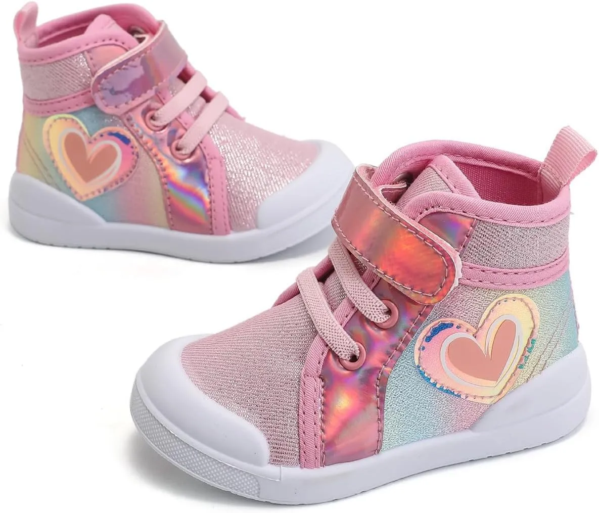 Toddler Girls Heart Pattern High Top Canvas Sneakers Kids Sequin Sparkly Glitter Walking Running Bog Winter Boots Kids