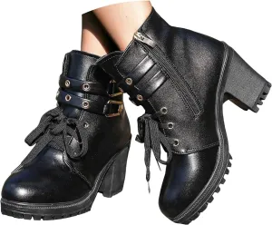 Victorian Boots for Women Chunky Heel Short Ankle Boots Women's Lace Up Booties Side Zipper Riding Short Boots Dress Shoes