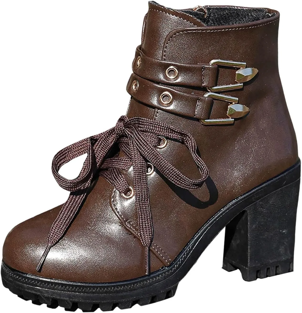 Victorian Boots for Women Chunky Heel Short Ankle Boots Women's Lace Up Booties Side Zipper Riding Short Boots Dress Shoes