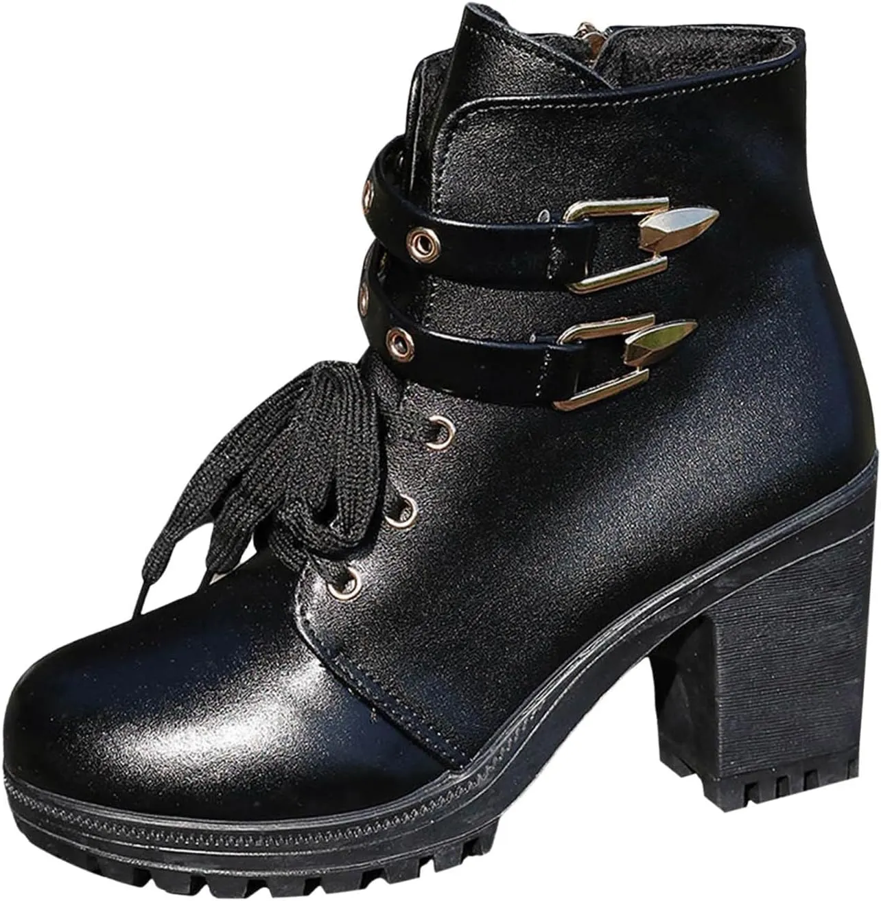 Victorian Boots for Women Chunky Heel Short Ankle Boots Women's Lace Up Booties Side Zipper Riding Short Boots Dress Shoes