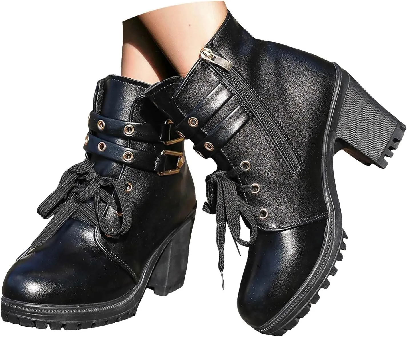 Victorian Boots for Women Chunky Heel Short Ankle Boots Women's Lace Up Booties Side Zipper Riding Short Boots Dress Shoes