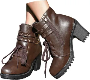 Victorian Boots for Women Chunky Heel Short Ankle Boots Women's Lace Up Booties Side Zipper Riding Short Boots Dress Shoes
