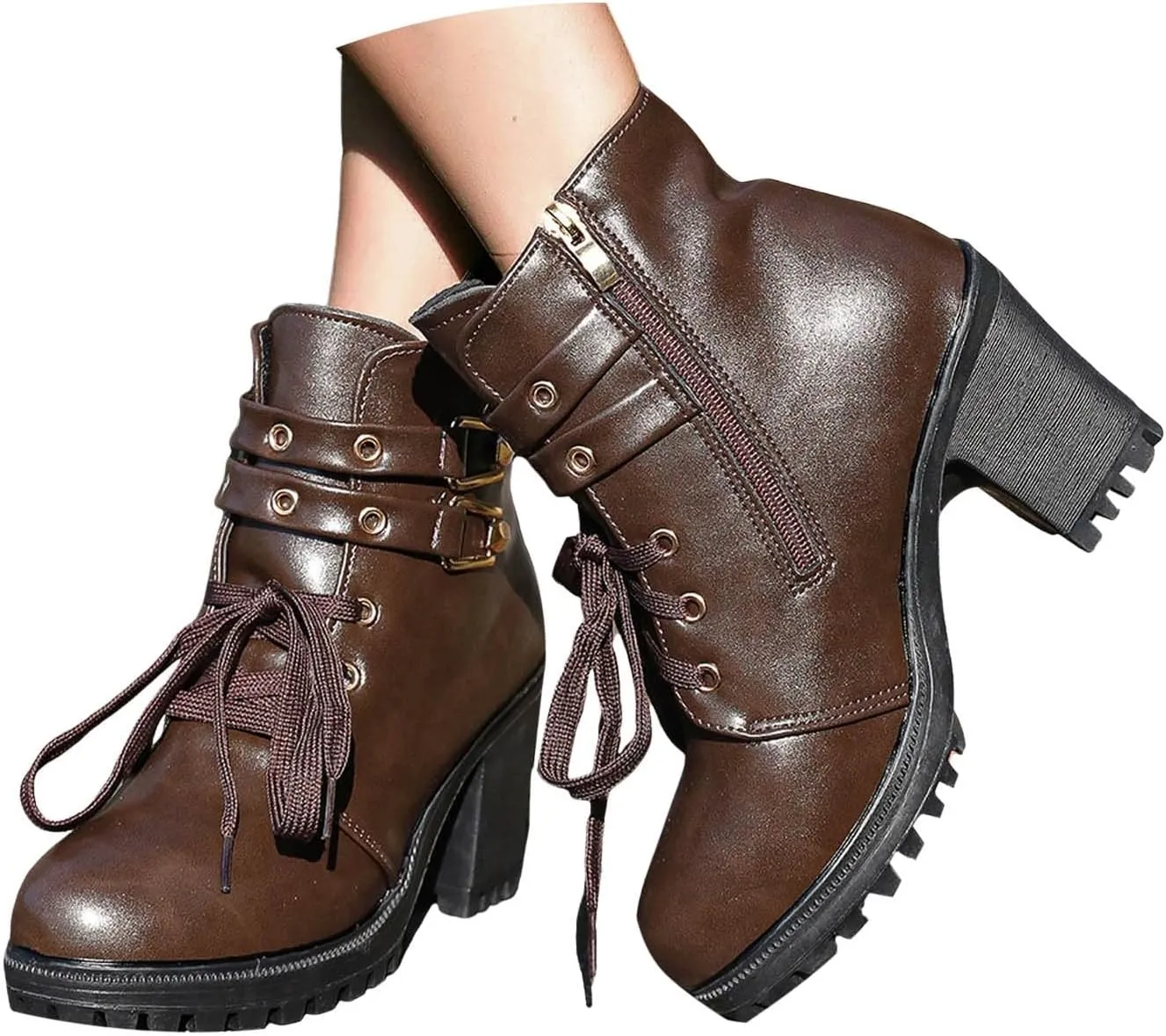 Victorian Boots for Women Chunky Heel Short Ankle Boots Women's Lace Up Booties Side Zipper Riding Short Boots Dress Shoes