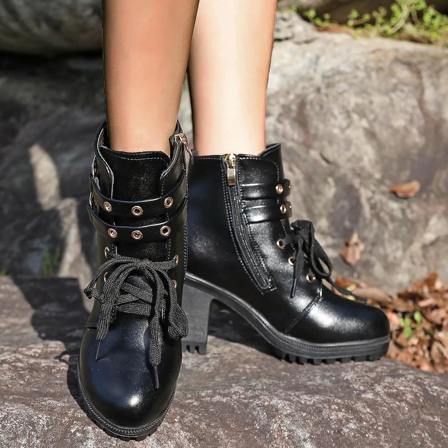 Victorian Boots for Women Chunky Heel Short Ankle Boots Women's Lace Up Booties Side Zipper Riding Short Boots Dress Shoes